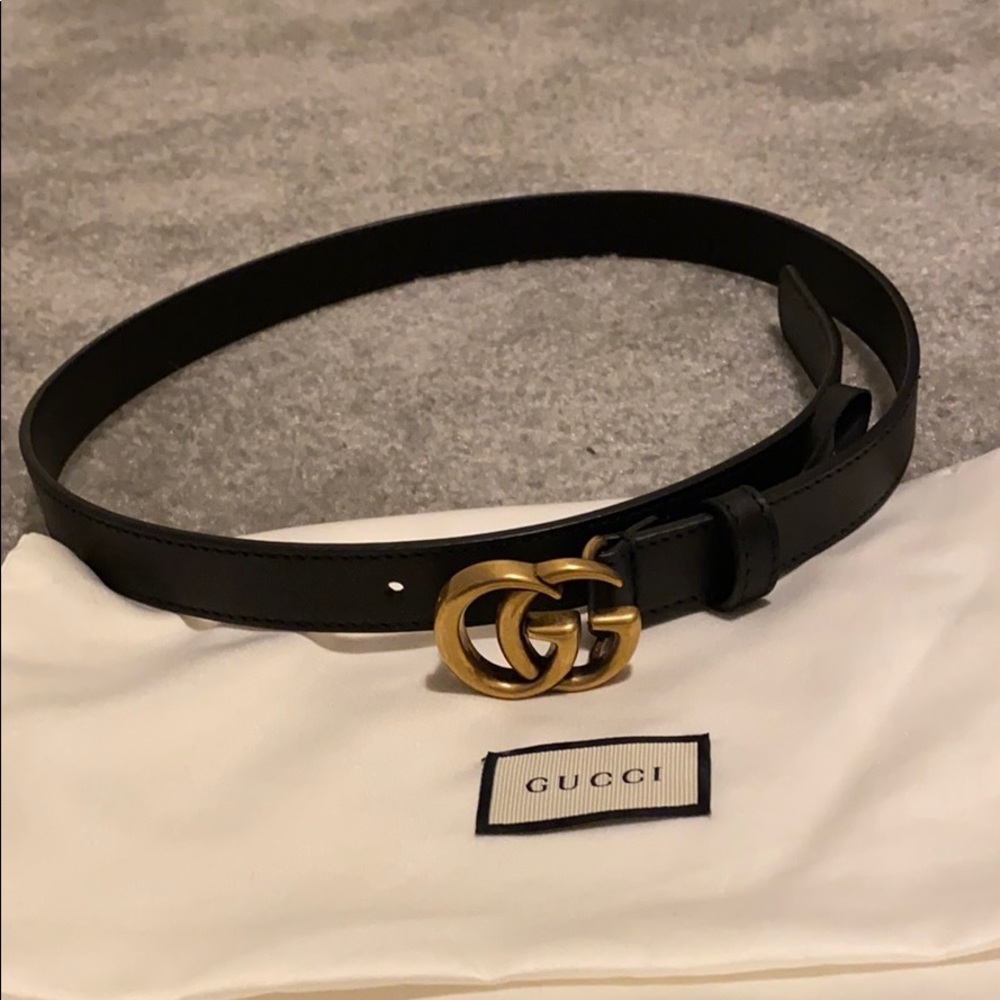 authentic gucci Thin belt with Double G buckle